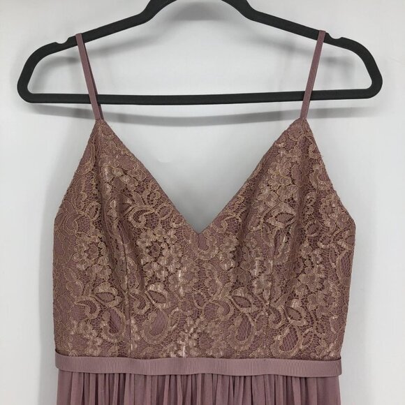 NWT David’s Bridal Rose  Gold Metallic Empire Mesh Maxi Bridesmaids Dress size 4 - Picture 5 of 16